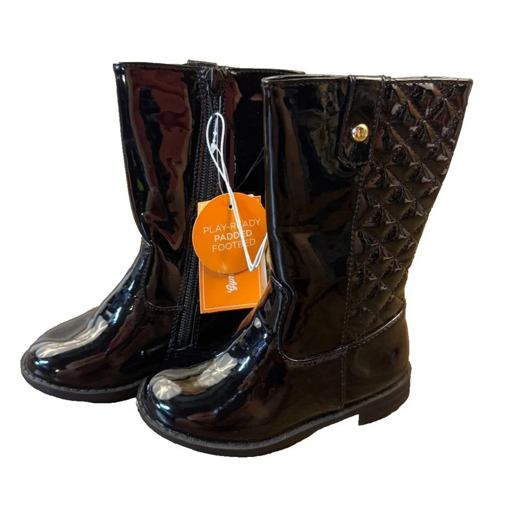 Gymboree Classics Boots Girls Size 7‎ Black Faux Patent Leather Shoes Tall New